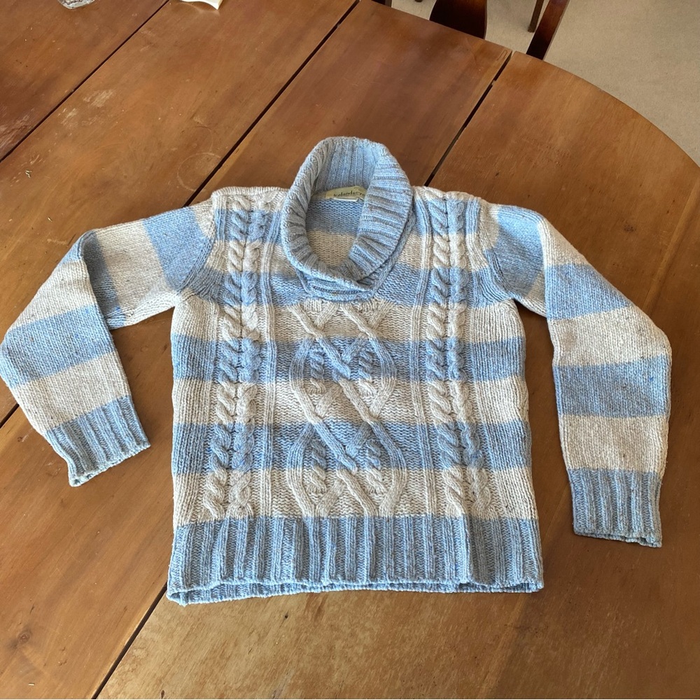 Wool Cashmere Ireland’s Eye Blue Striped Women’s Sweater Natural Fiber Nautical